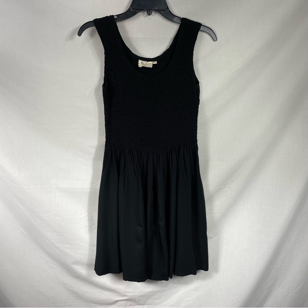 Go Fish Black Sleeveless Smocked Scoop Neck Fit and Flare Mini Dress Size XS
